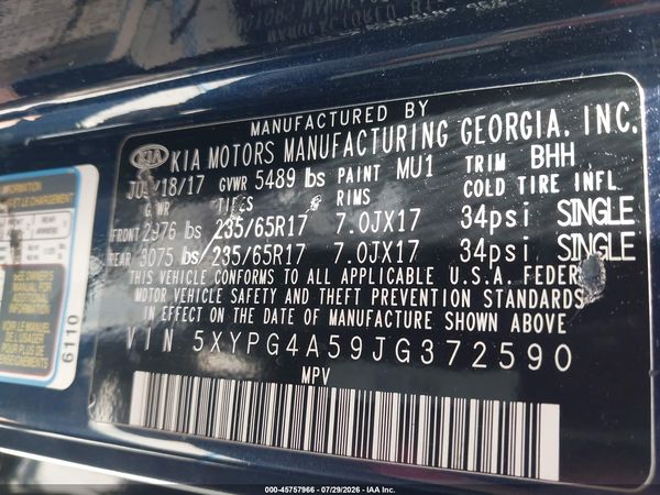 2018 KIA SORENTO 3.3L LX