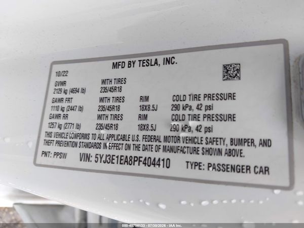 2023 TESLA MODEL 3 REAR-WHEEL DRIVE