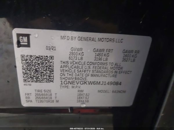 2021 CHEVROLET TRAVERSE AWD LT CLOTH — I9