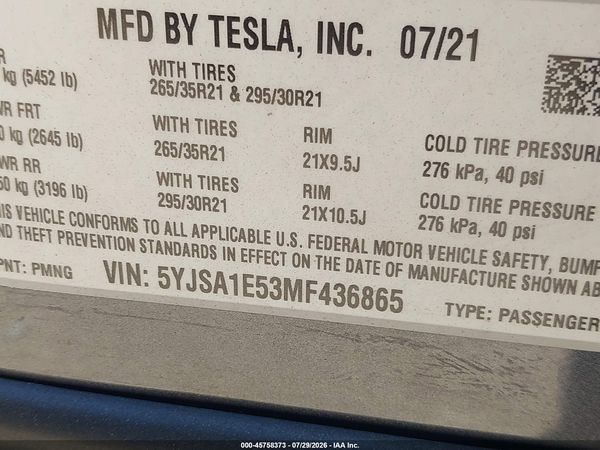 2021 TESLA MODEL S — I9