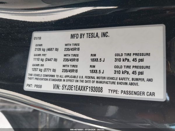 2019 TESLA MODEL 3