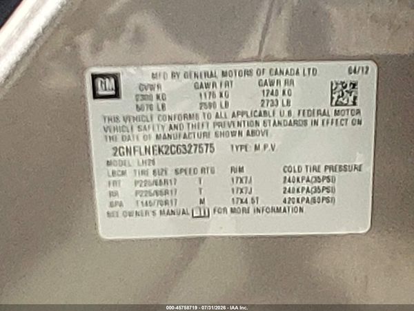 2012 CHEVROLET EQUINOX LT W/2LT — I9