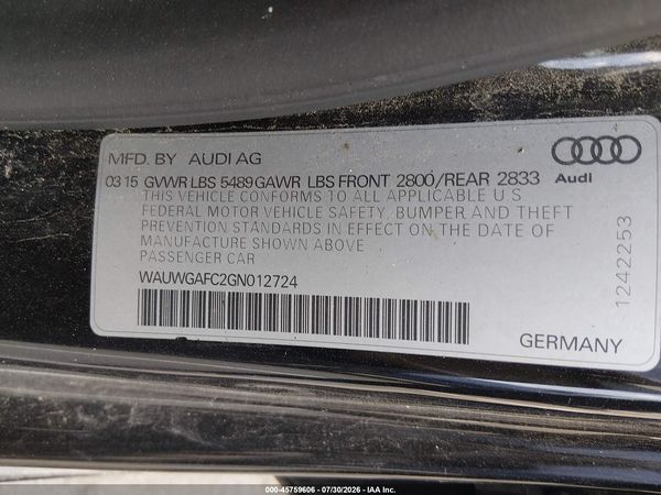 2016 AUDI A7 3.0 PREMIUM PLUS