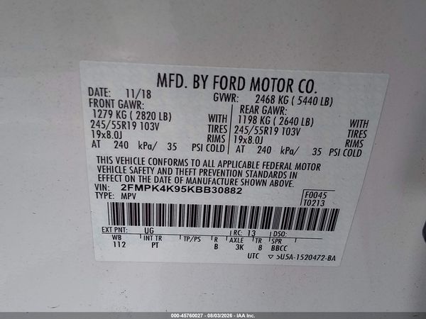 2019 FORD EDGE TITANIUM — I9