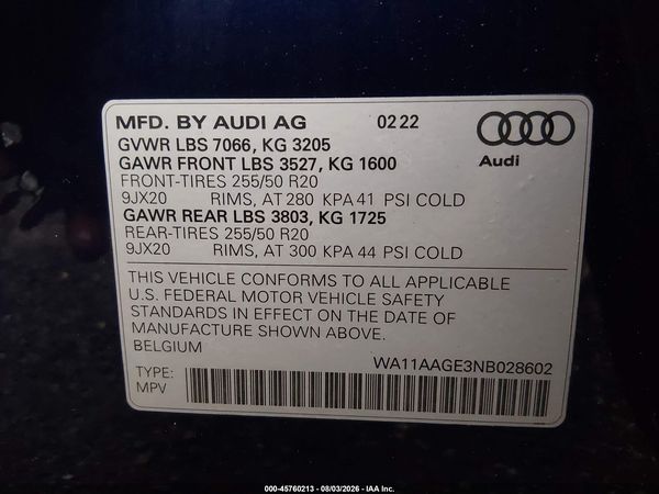 2022 AUDI E-TRON SPORTBACK PREMIUM S LINE QUATTRO