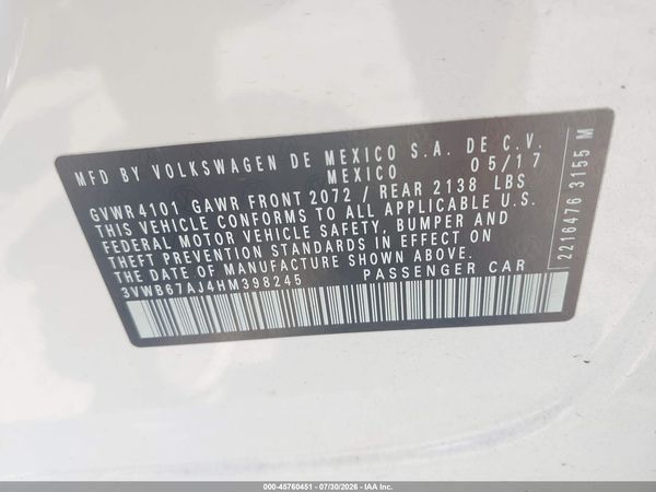 2017 VOLKSWAGEN JETTA 1.4T SE — I9