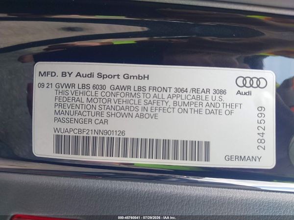 2022 AUDI RS 7 SPORTBACK TFSI QUATTRO TIPTRONIC