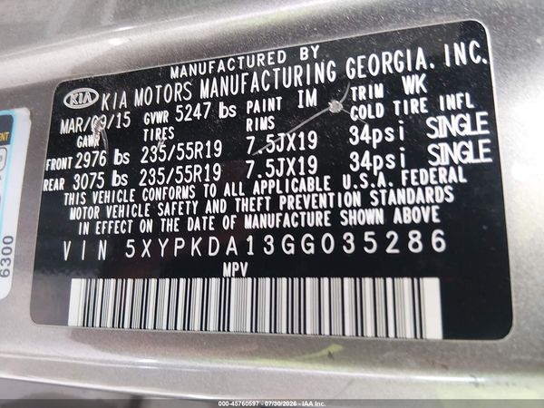 2016 KIA SORENTO 2.0T SXL