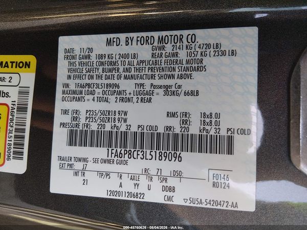 2020 FORD MUSTANG GT FASTBACK