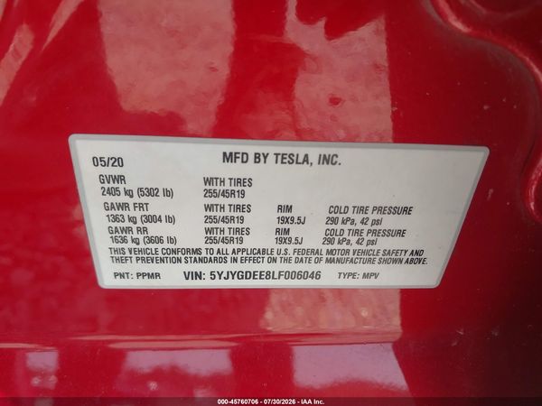 2020 TESLA MODEL Y