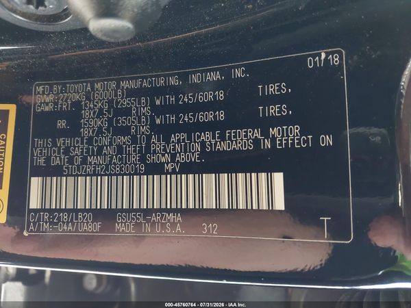 2018 TOYOTA HIGHLANDER XLE