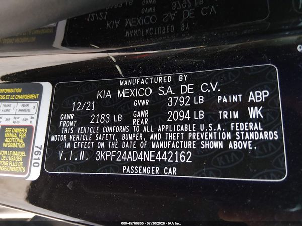 2022 KIA FORTE LXS