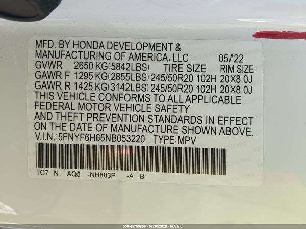 2022 HONDA PILOT AWD TOURING 7 PASSENGER