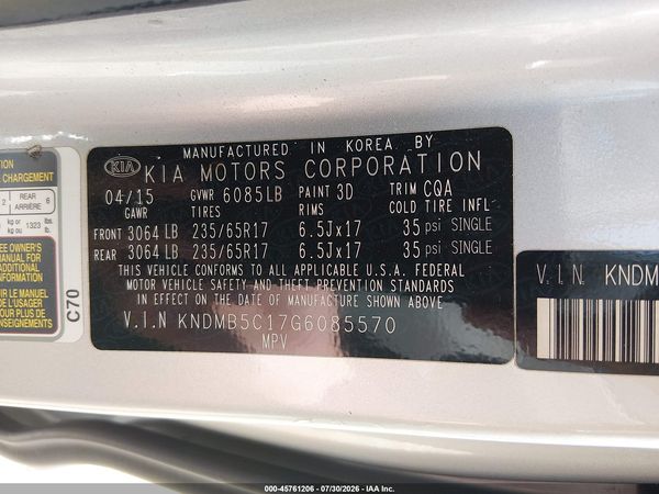 2016 KIA SEDONA LX