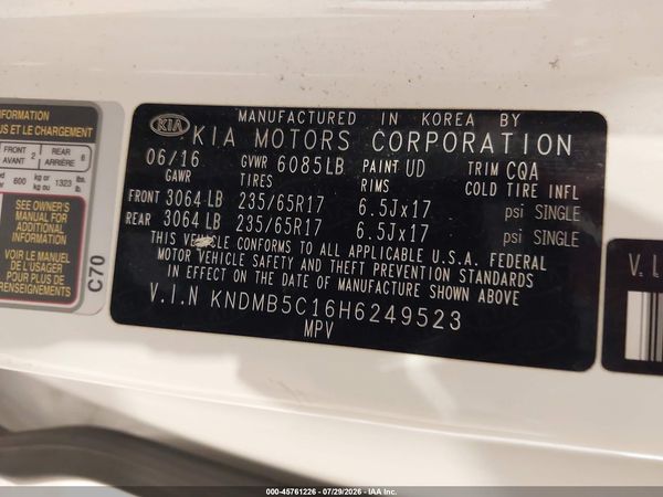 2017 KIA SEDONA LX