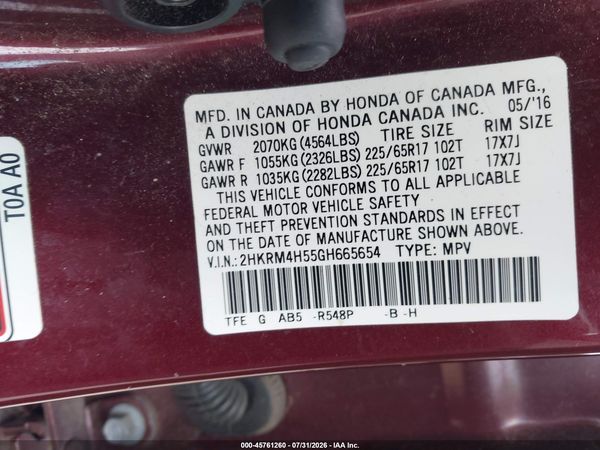 2016 HONDA CR-V EX