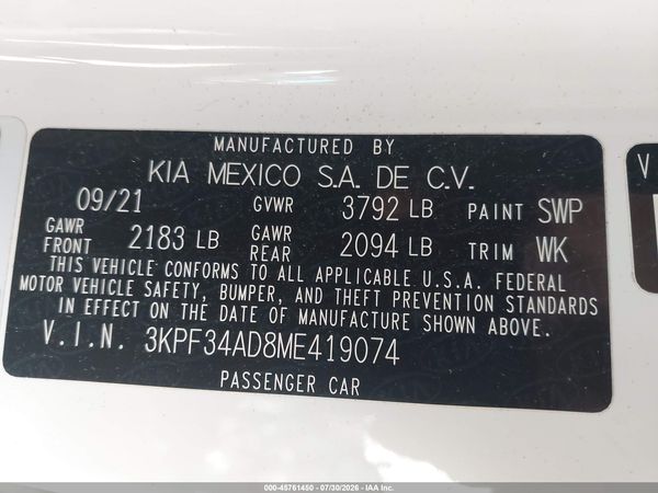 2021 KIA FORTE GT-LINE