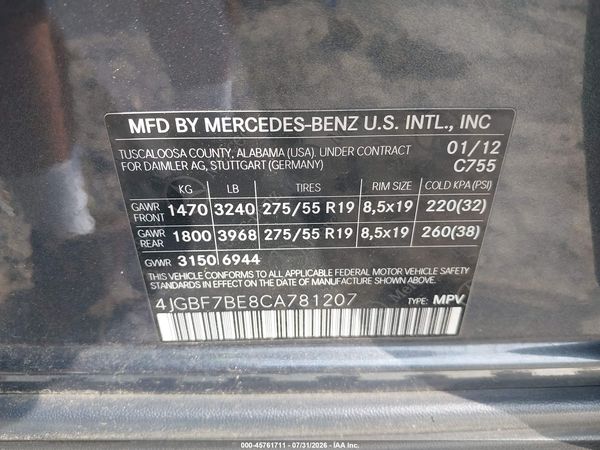 2012 MERCEDES-BENZ GL 450 4MATIC