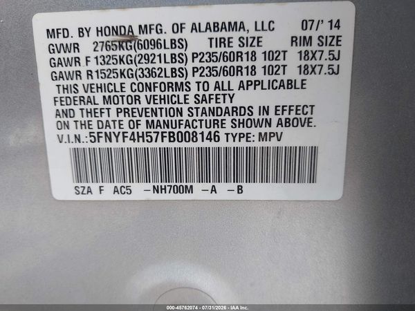 2015 HONDA PILOT EX-L