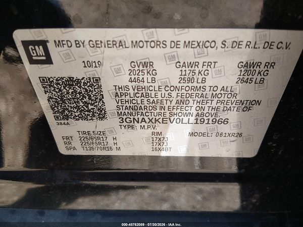 2020 CHEVROLET EQUINOX FWD LT 1.5L TURBO — I9