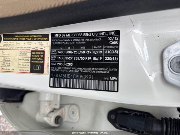 2012 MERCEDES-BENZ ML 350 4MATIC
