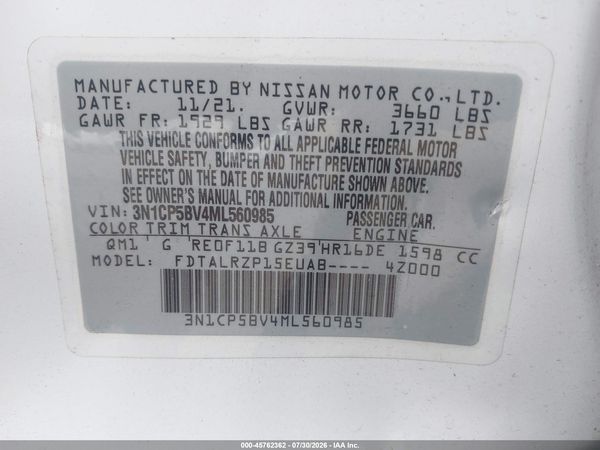 2021 NISSAN KICKS S XTRONIC CVT