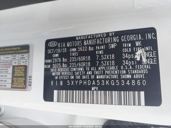 2019 KIA SORENTO 3.3L EX
