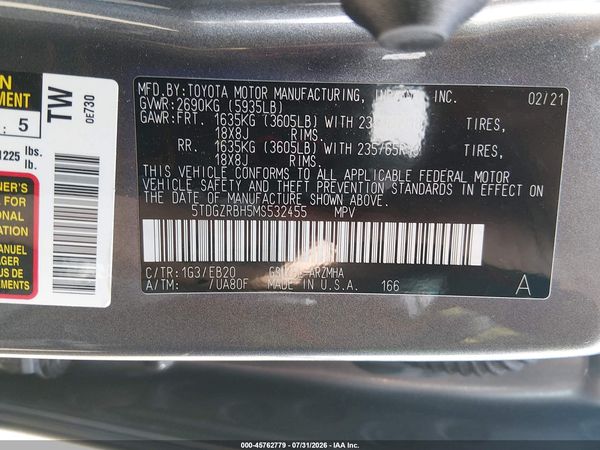 2021 TOYOTA HIGHLANDER XLE