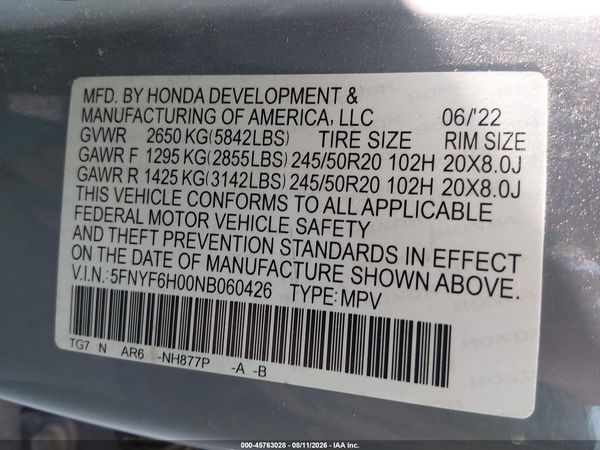 2022 HONDA PILOT AWD ELITE