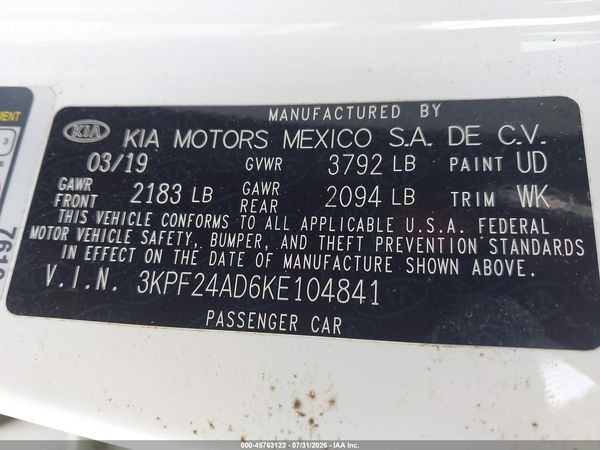 2019 KIA FORTE LXS