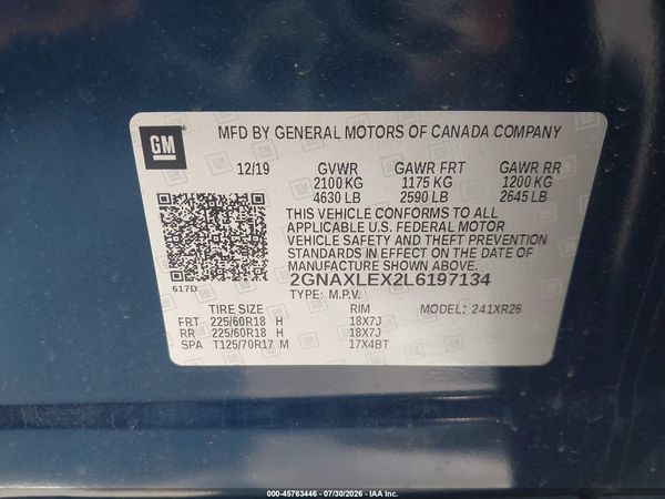2020 CHEVROLET EQUINOX FWD LT 2.0L TURBO — I9