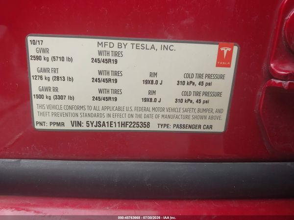 2017 TESLA MODEL S 60/75