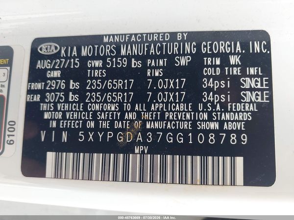 2016 KIA SORENTO 2.4L LX