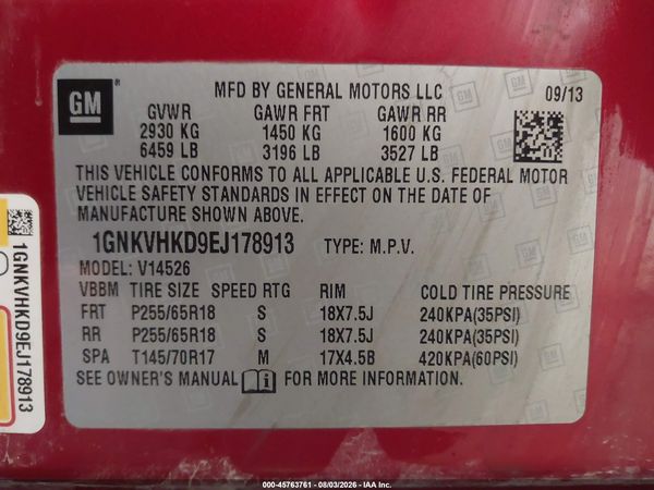 2014 CHEVROLET TRAVERSE 2LT — I9