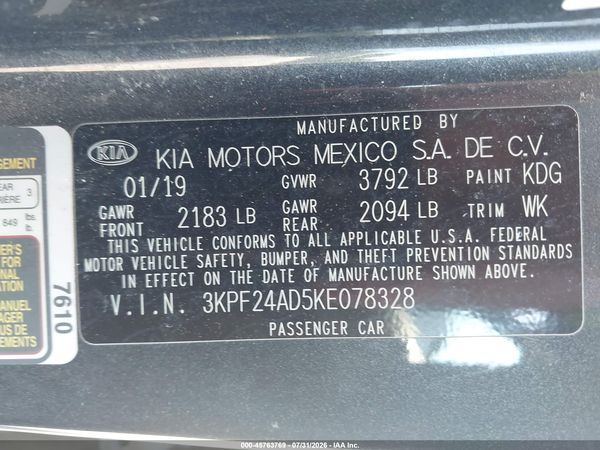 2019 KIA FORTE LXS
