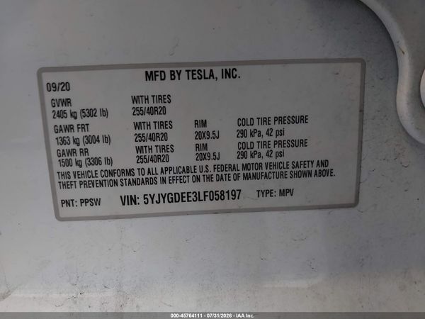 2020 TESLA MODEL Y