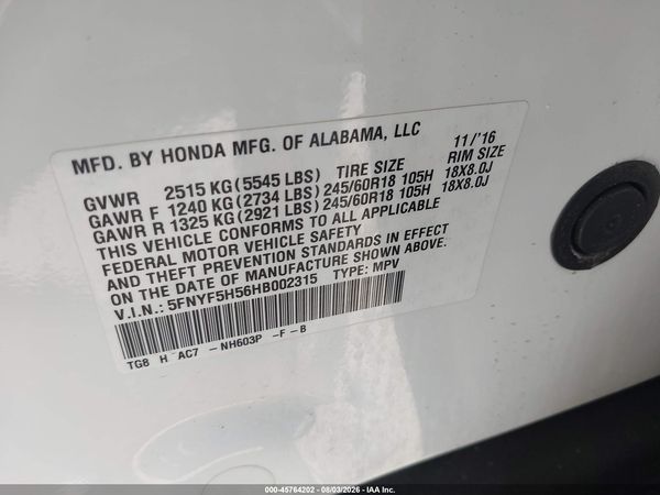 2017 HONDA PILOT EX-L