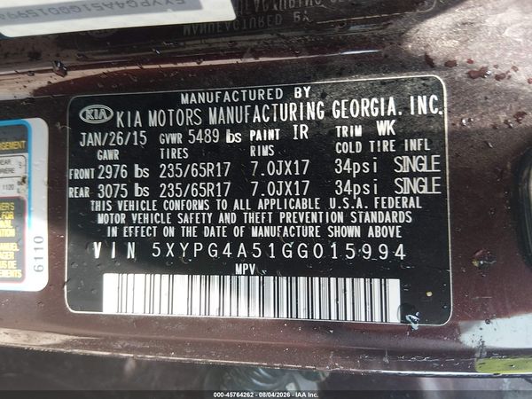 2016 KIA SORENTO 3.3L LX