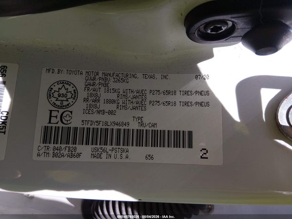 2020 TOYOTA TUNDRA SR5 Grade