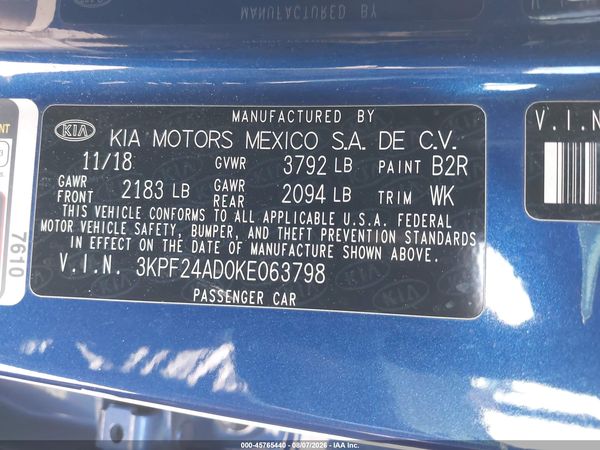 2019 KIA FORTE LXS