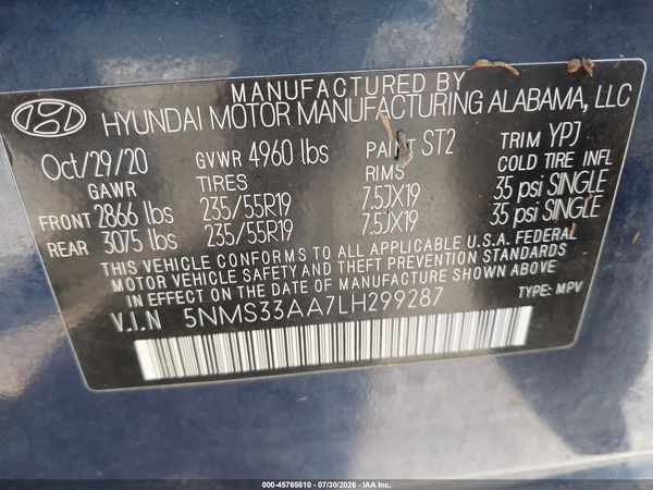2020 HYUNDAI SANTA FE SEL 2.0T