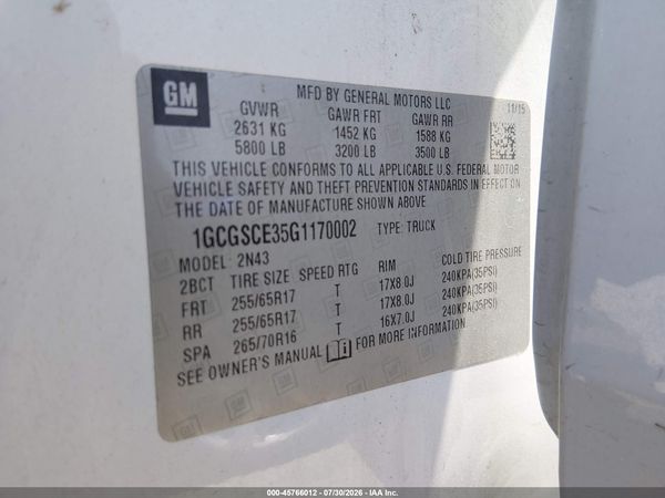 2016 CHEVROLET COLORADO 2WD LT — I9