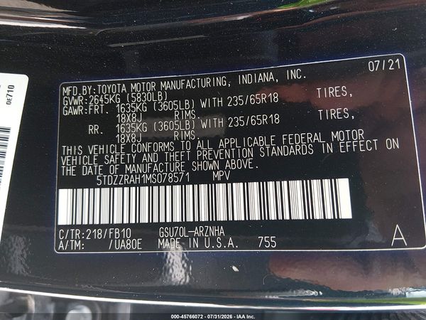 2021 TOYOTA HIGHLANDER LE