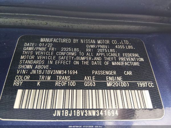 2022 NISSAN ROGUE SPORT SV FWD XTRONIC CVT