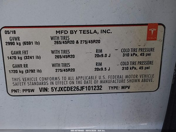 2018 TESLA MODEL X 100D/75D/P100D