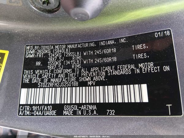 2018 TOYOTA HIGHLANDER LE PLUS
