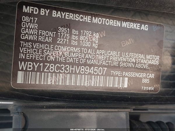 2017 BMW I3 94 AH W/RANGE EXTENDER