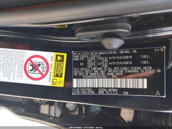 2016 TOYOTA HIGHLANDER LE