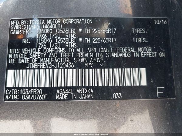 2017 TOYOTA RAV4 LE