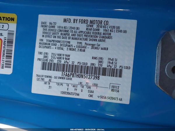 2022 FORD MUSTANG ECOBOOST FASTBACK
